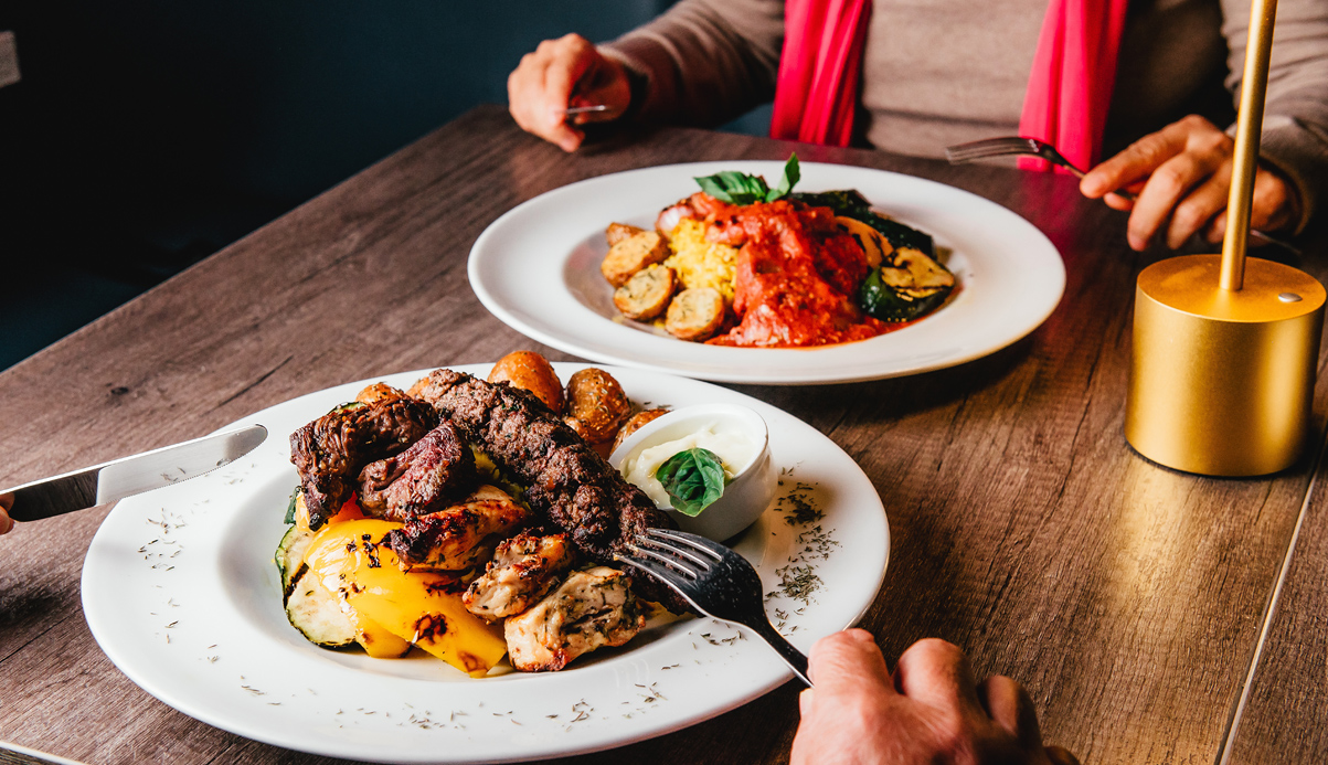 two plates of food on a table