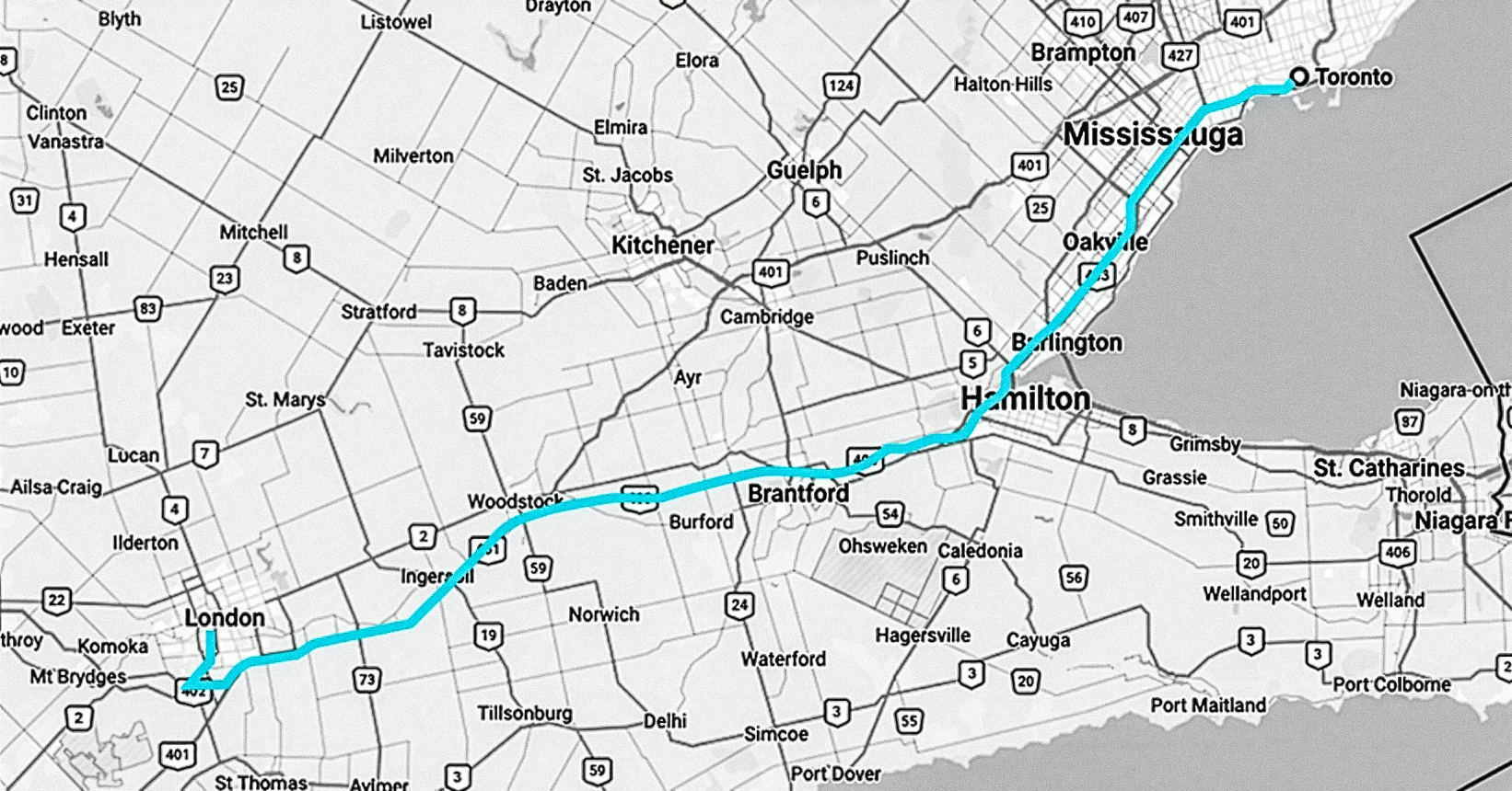 Map from Toronto to London