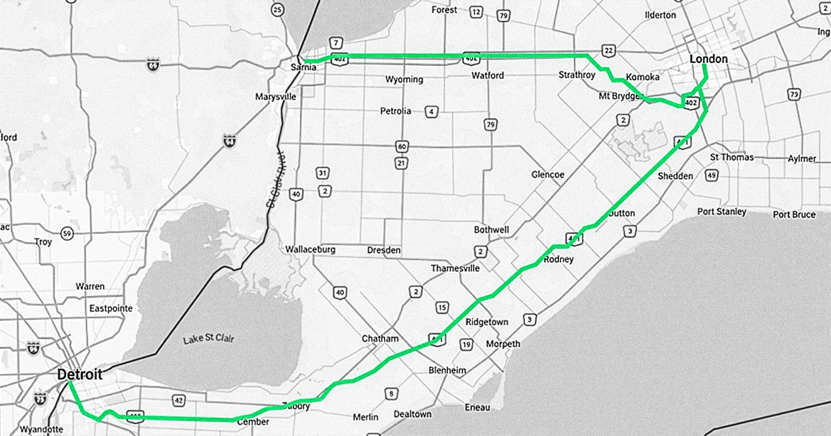 Map from Toronto to London