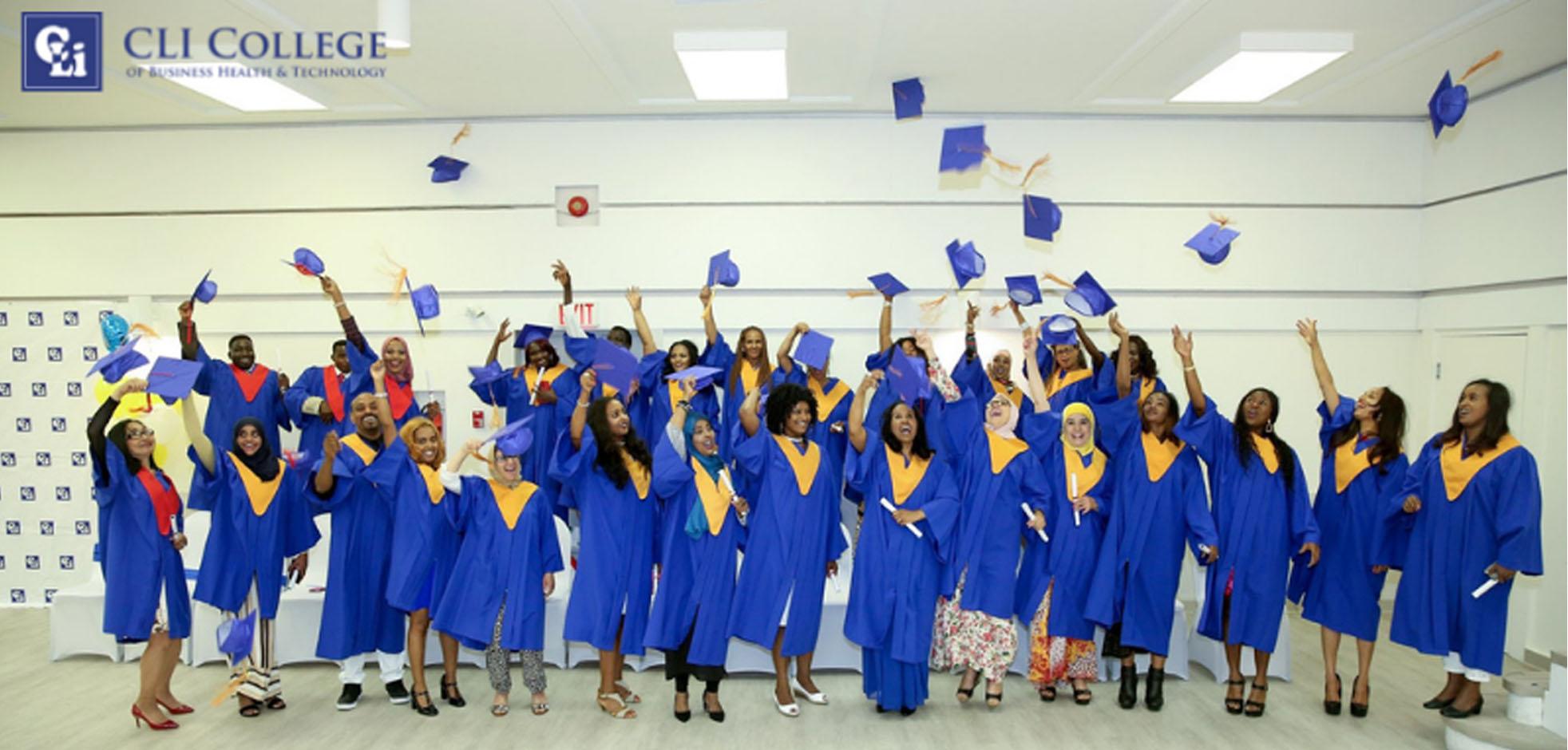 CLI College of Business Health & Technology students celebrating graduating