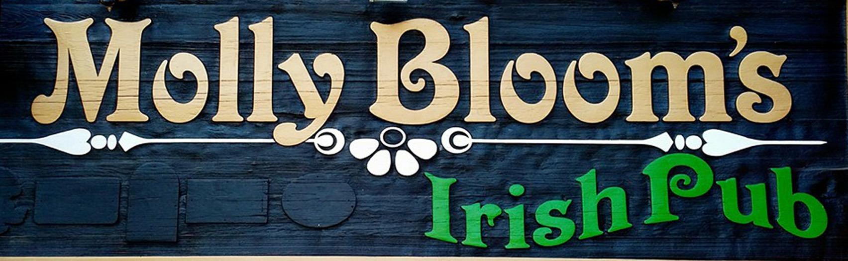 A sign with Molly Bloom's Irish Pub