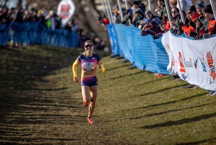 Cross Country athlete finishing a race