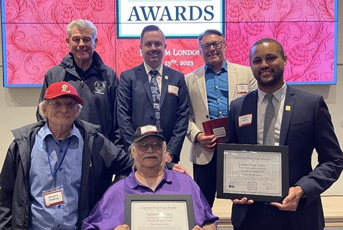 A group of people holding awards won at the  London, Ontario Heritage Awards