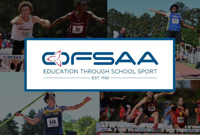 OFSAA Education through School Sport logo with montage of students competing in various track and field sports