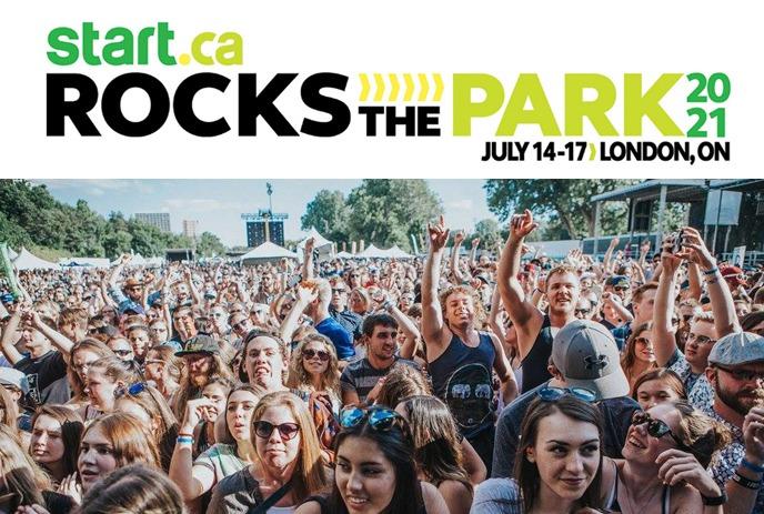 Rock the Park 2021 logo and large crowd