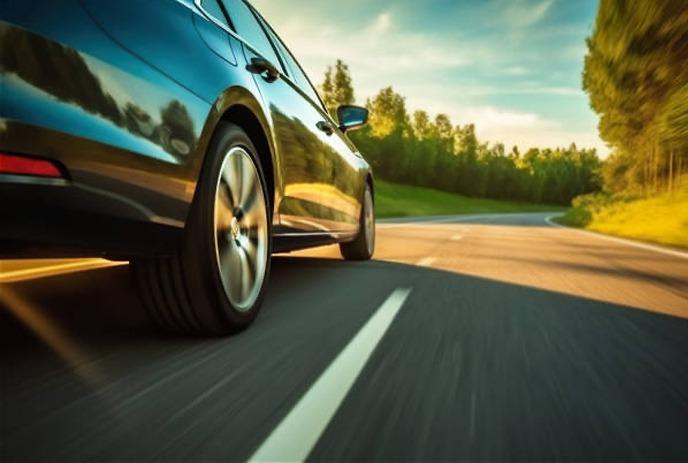 A car driving  on a road