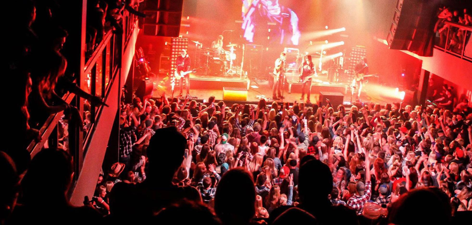 crowd watching band at concert