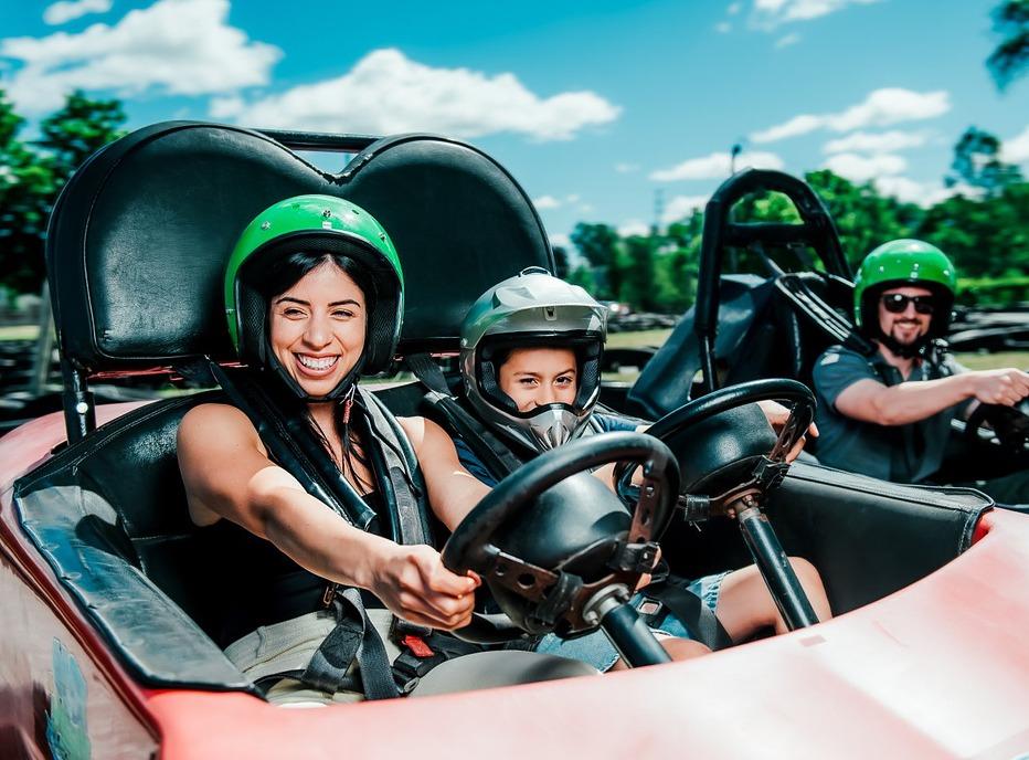 A family enjoying racing Go Carts at East Park located in London, Ontario