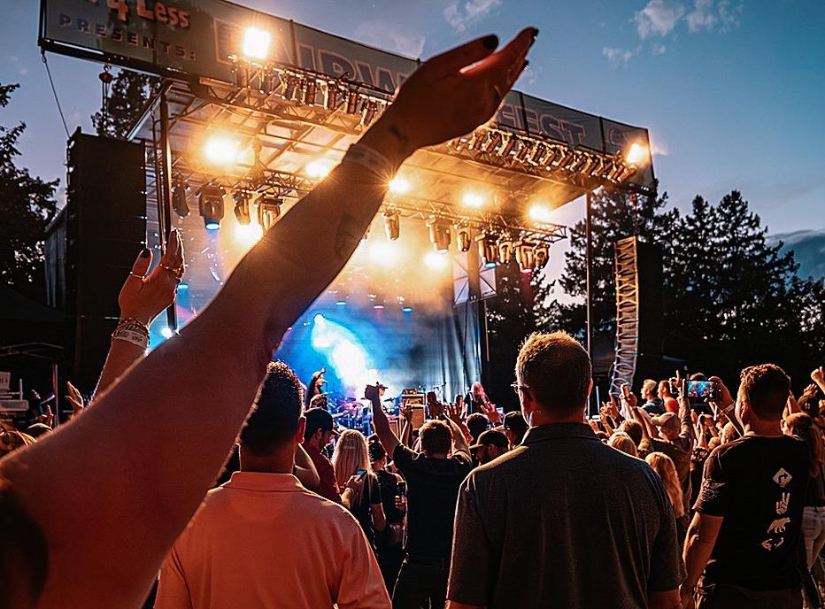 A large crowd gathered outdoors watching a live performance on stage at the Fairway Fest located in London, Ontario