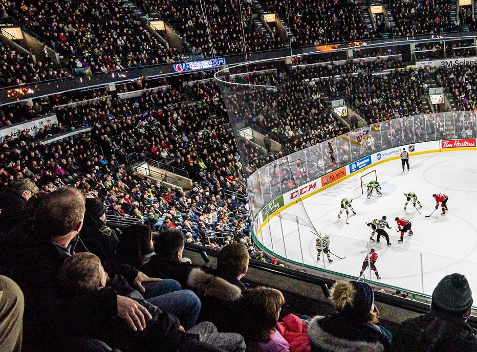 A large crowd gathered to watch the London Knights play a hockey game in Budwesier Gardens located in London, Ontario