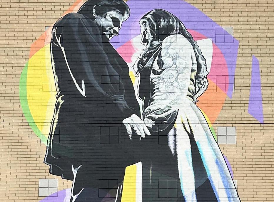 The Johnny & June Mural painted by artist Kevin Ledo outside of Budweiser Gardens in London, Ontario