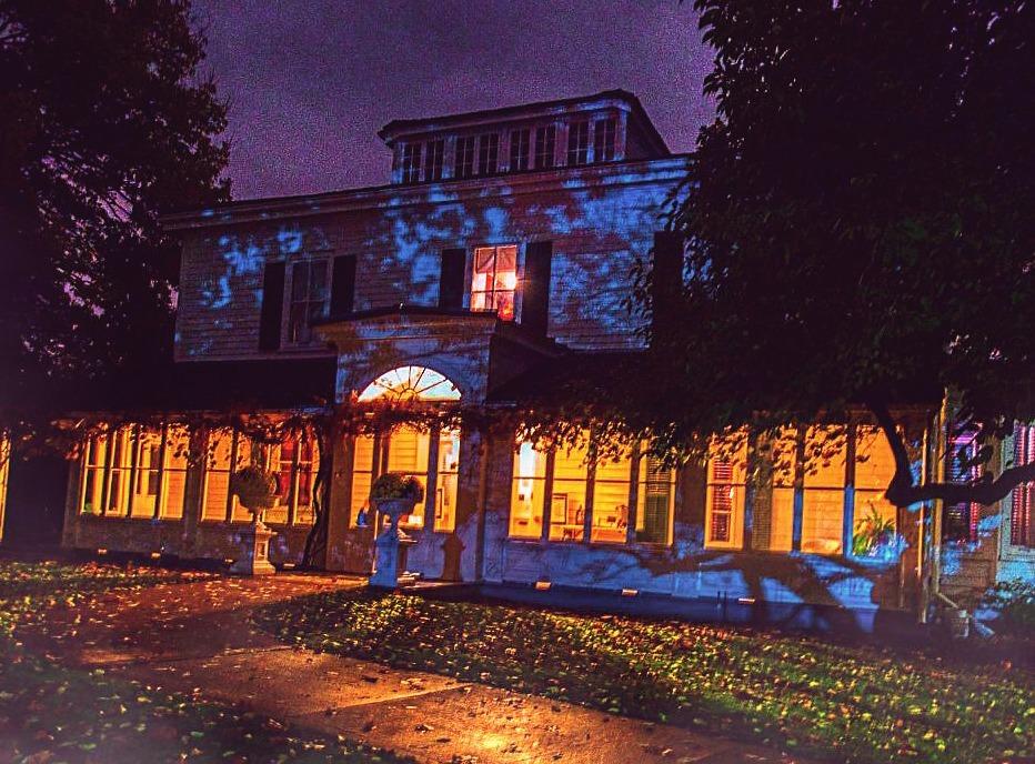 An exterior view of the The Eldon House at night located in London, Ontario