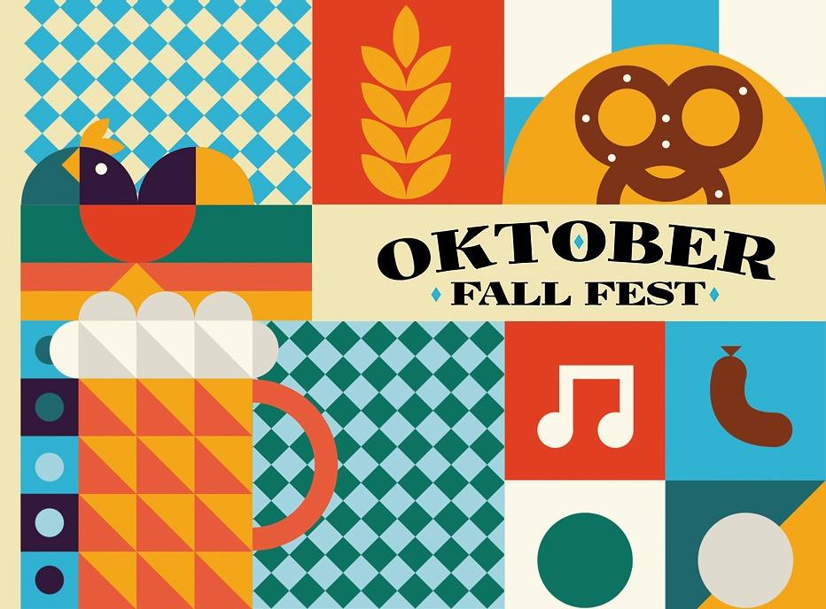Graphic illustration of beer, music and food for Oktober Fall Fest held at 100 Kellogg Lane  in London, Ontario