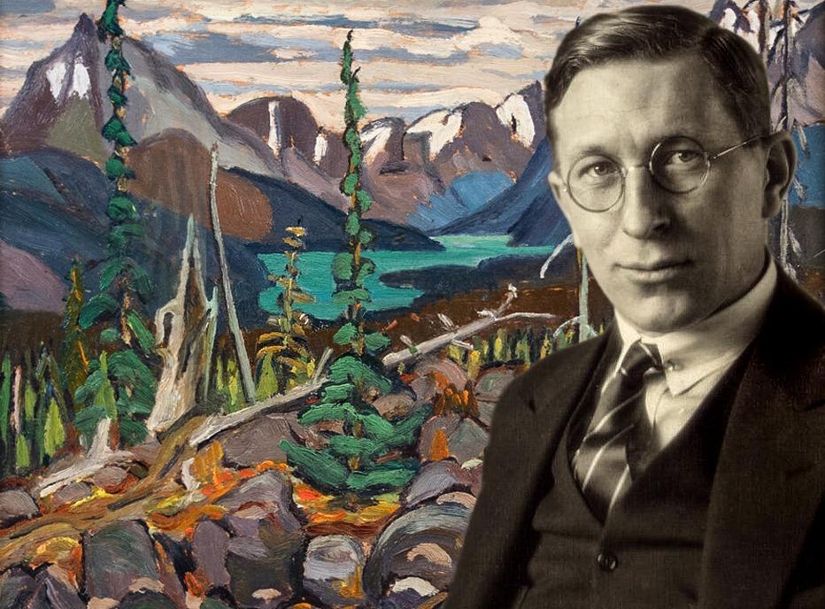A painting made by Sir Frederick Banting and a black and white portrait of him