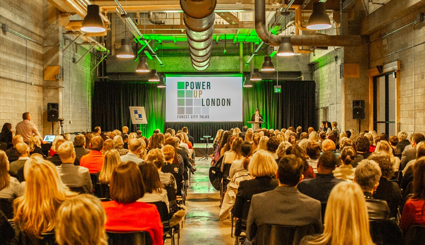 A group of people attending an event held at The Factory at 100 Kellogg Lane