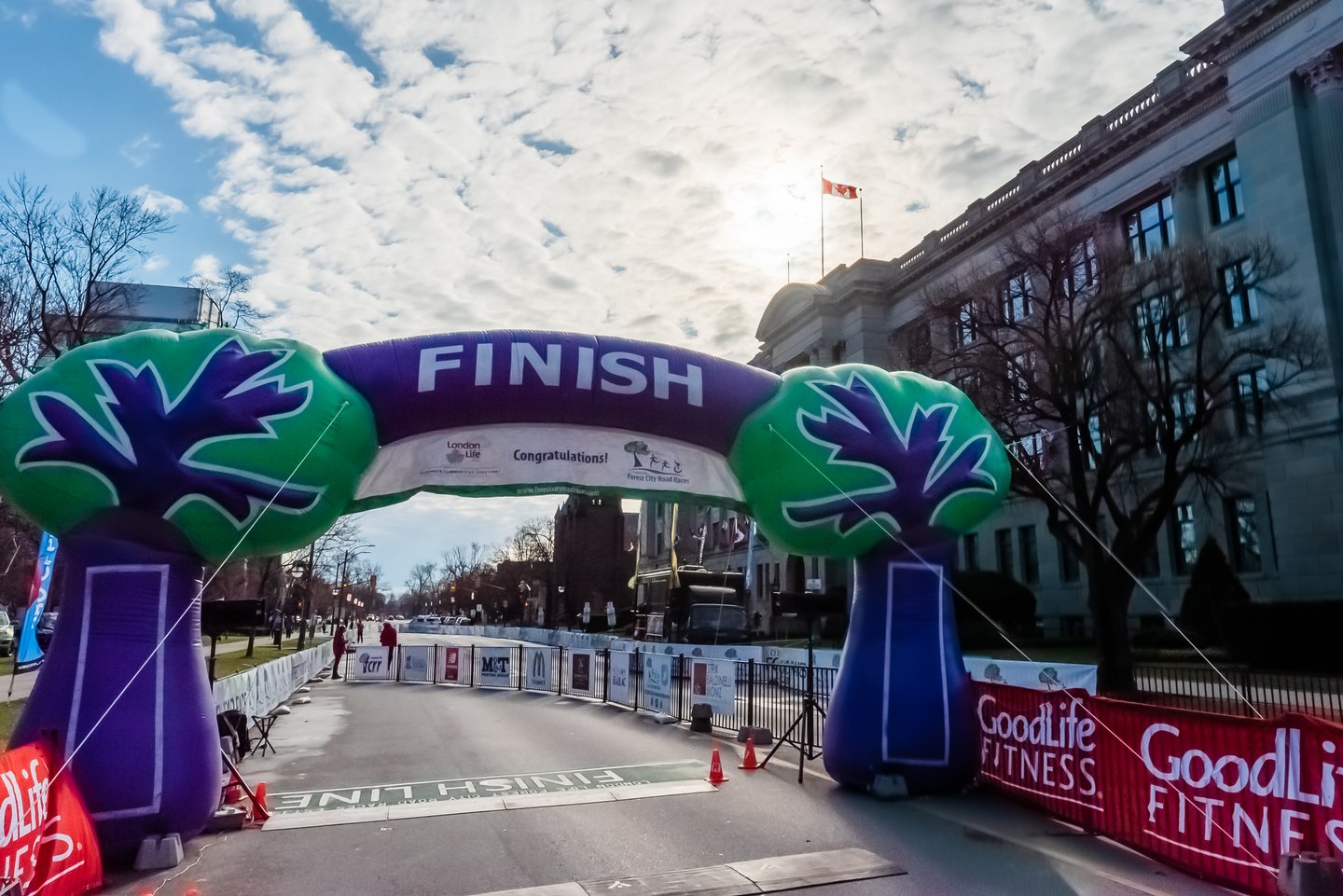 A large blow up finish line of The Forest City Road Races held annually in London, Ontario