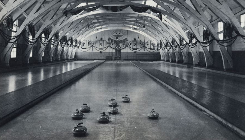 A historic image of The Montreal Curling Club from the mid 1800's