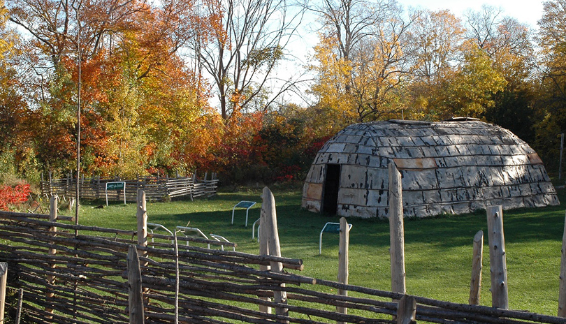 A native longhouse replica located outside of the Museum of Ontario Archaeology in London, Ontario
