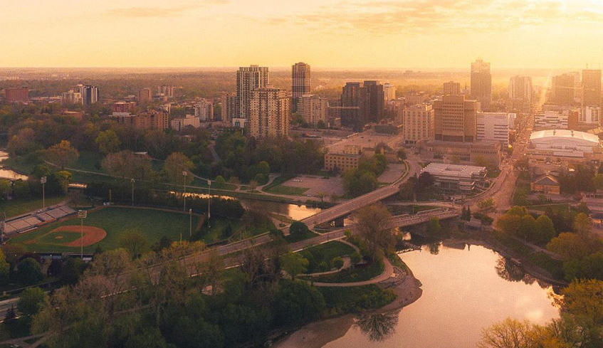 Sunrise aerial view of Downtown London, Ontario