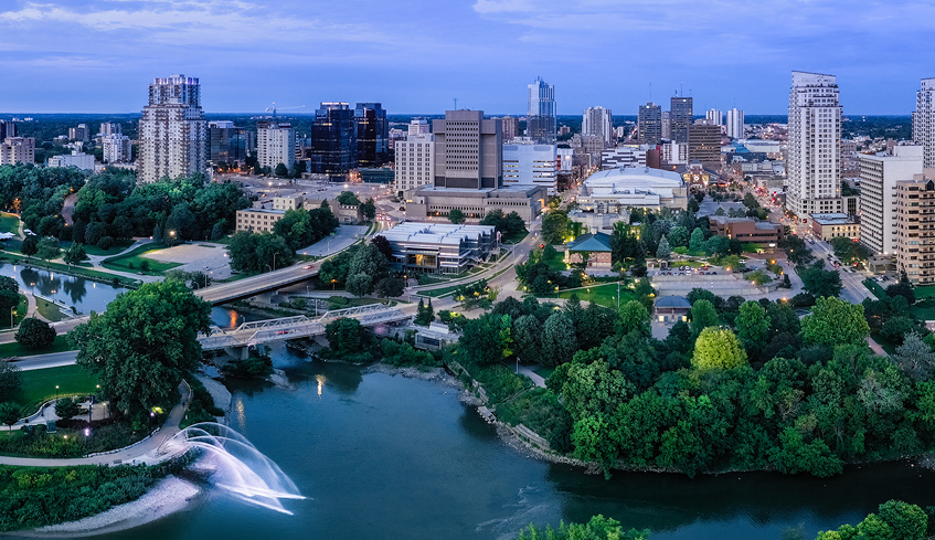 aerial cityscape view of Downtown London, Ontario