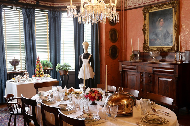 A table set in the main historic dining room of the Eldon House located in London, Ontario