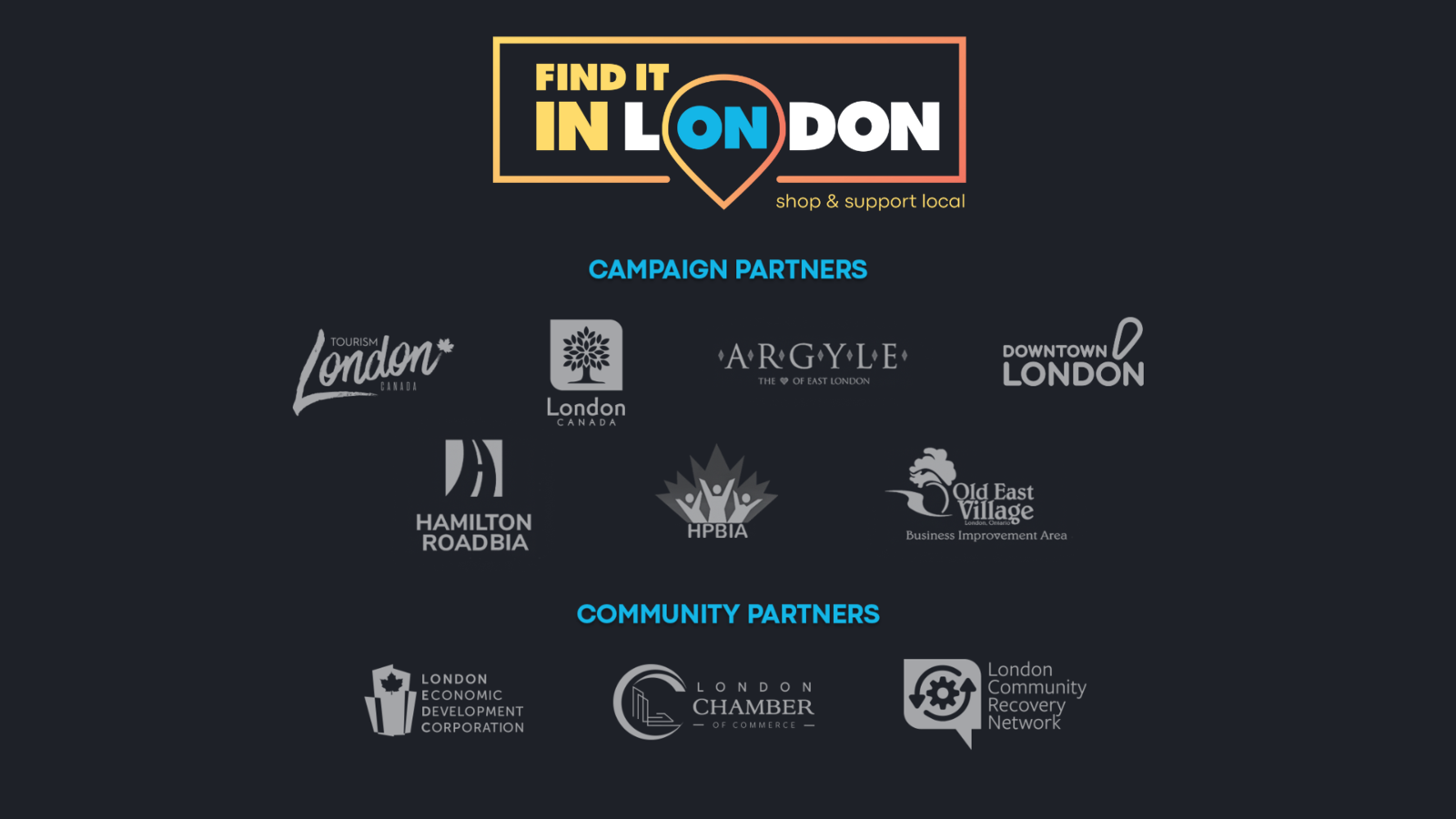 Find it in London logo and logos of their campaign partners and community partners