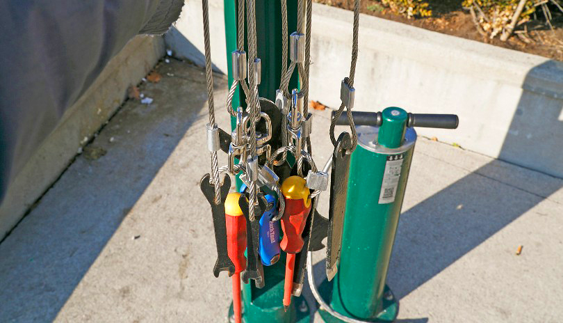 Public tools at a bike repair station on Hamilton Road located in London, Ontario