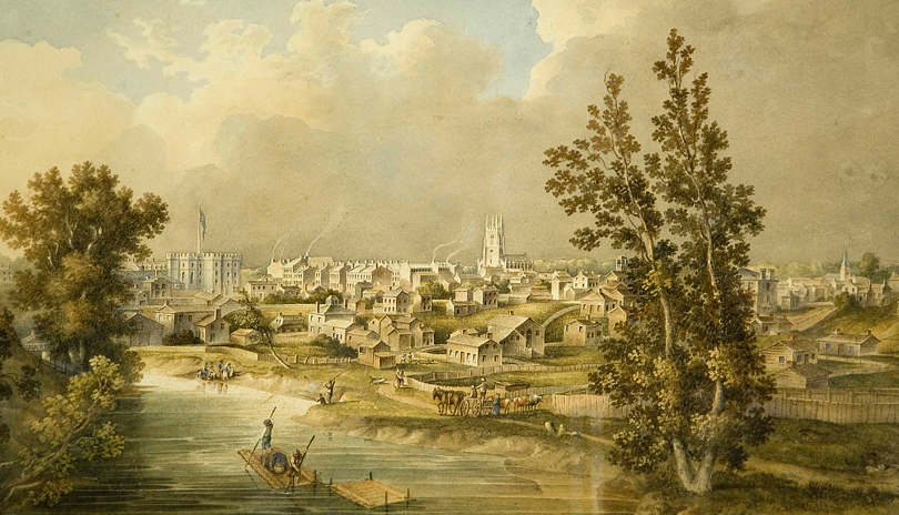 A painting of London, Canada West (1847-1851), by Richard Airey (British, 1803-1881)/ McIntosh Collection, Library Collections, 1957