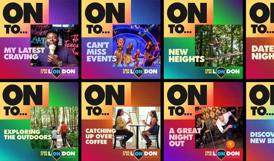 Montage of graphics developed for Find it in London, Ontario' social media campaign