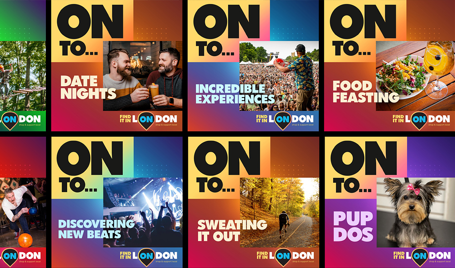 Montage of graphics developed for Find it in London, Ontario' social media campaign