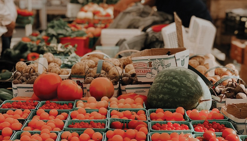 Local produce at the outdoor farmers market at Covent Garden Market