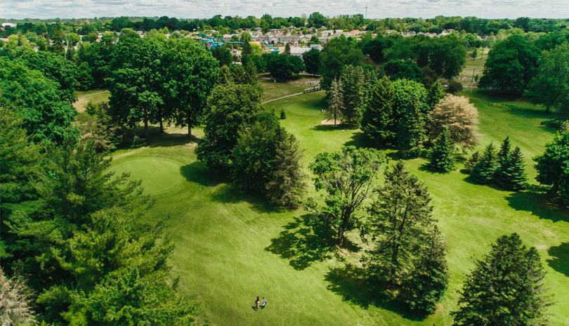 Aerial photo of East Park Golf Club with waterpark in background