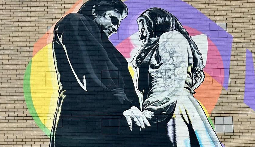 Johnny Cash & June Carter mural at Canada Life Place located in London, Ontario.