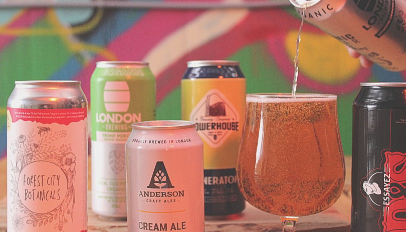 A variety of canned drinks from various breweries and distilleries in London, Ontario
