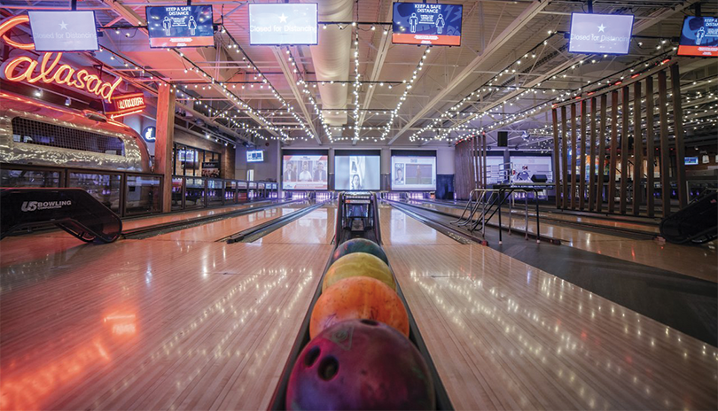 Bowling lanes inside Palasad Socialbowl