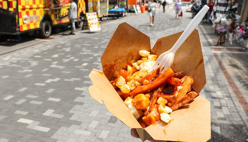 a warm serving of poutine with melting cheese curds, hot grazy and crispy fries