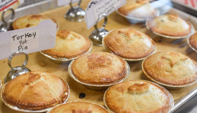 Meat pies being served at Spicer's Bakery