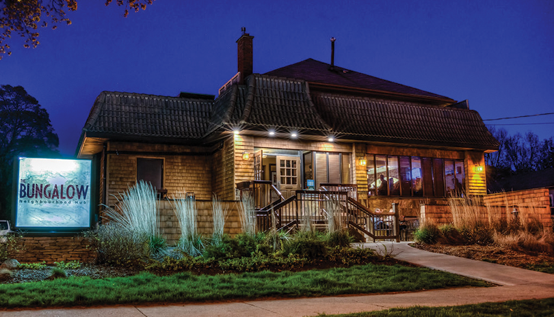 Nightime view of The Bungalow Neighbourhood Hub