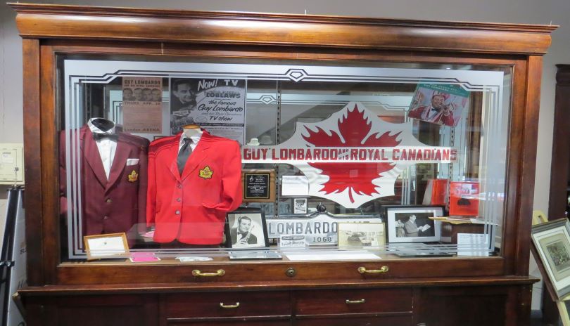 A display case showing historic Guy Lombardo memorabilia on display at the London Music Hall of Fame located in London, Ontario