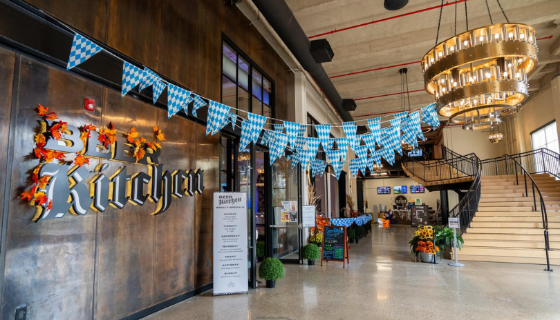 Beer Kitchen at 100 Kellogg from the exterior of the restaurant
