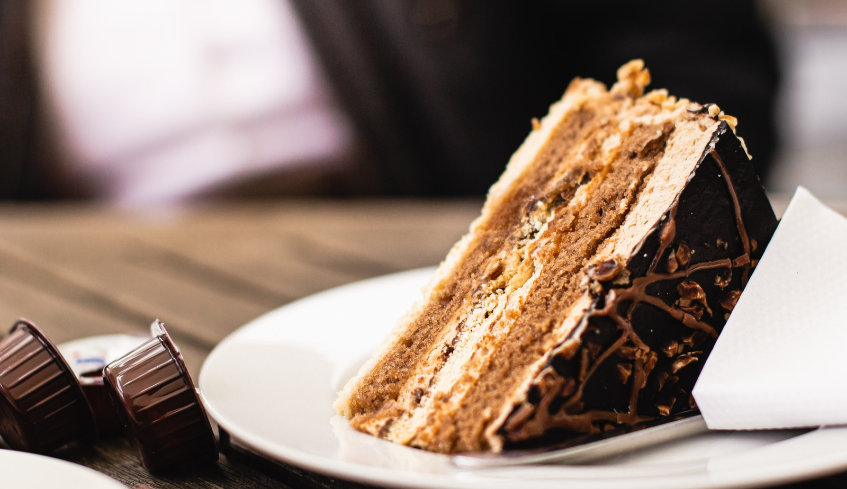 slice of chocolate cake on a plate