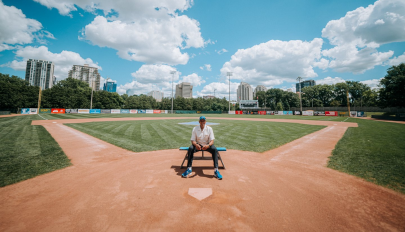 Baseball legend Fergie Jenkins sits on Labatt Park's baseball grounds.