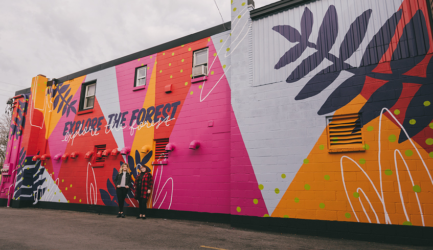 Hamilton road mural on neighbourhood laundromat cafe