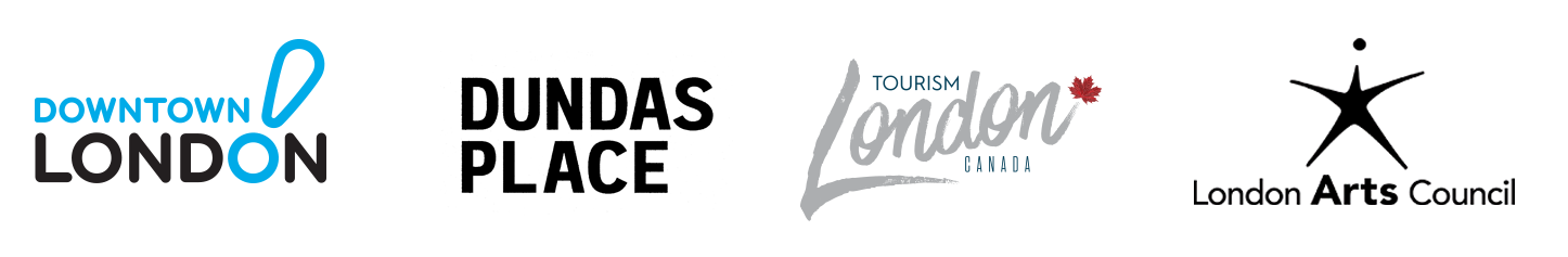 Downtown London logo, Dundas Place logo, Tourism London logo, London Arts Council logo