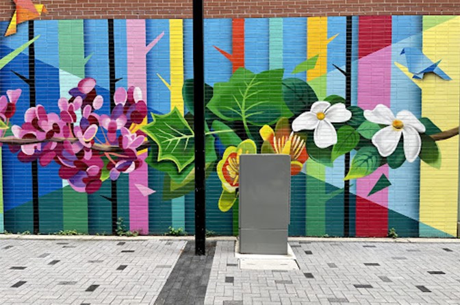 colourful mural with flowers in market lane 