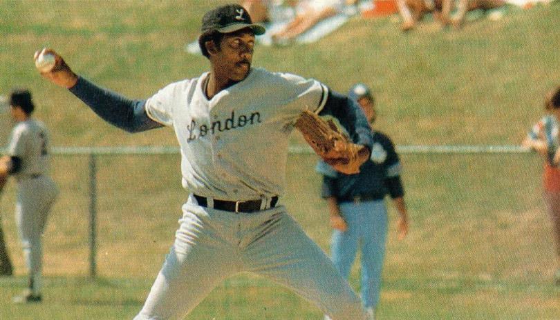 Fergie Jenkins throws a pitch during a game with the London Majors