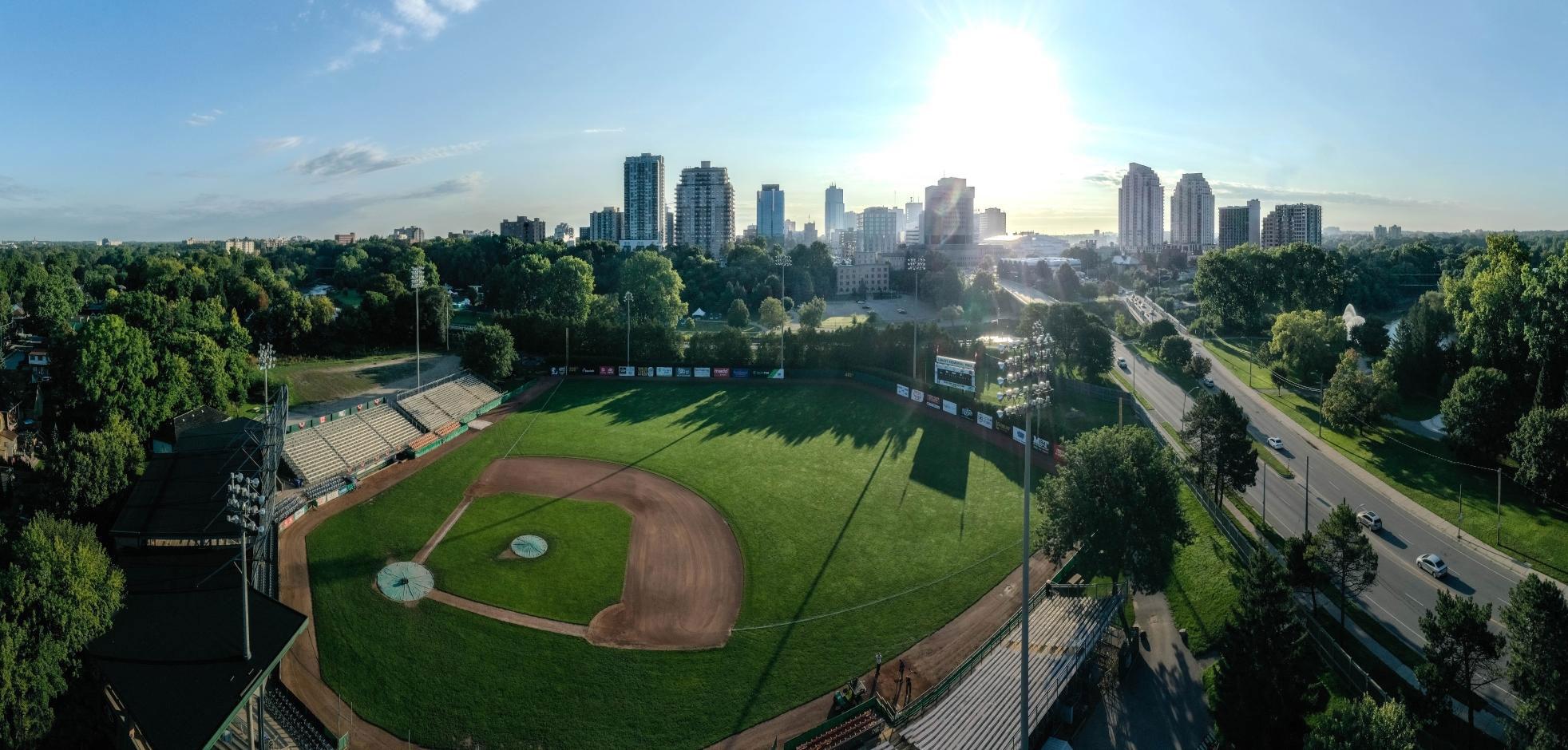 Aerial view of Labatt Memorial Park baseball grounds