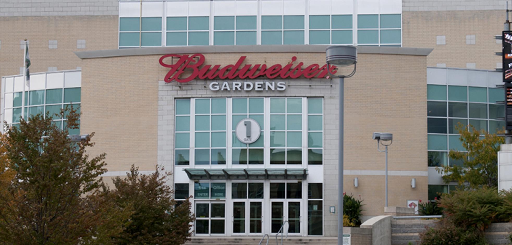 Exterior view of Budweiser Gardens, the host competition venue of the 2023 Tim Hortons Brier
