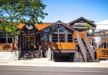 Exterior view of the main entrance of Toboggan Brewing Company located in London Ontario
