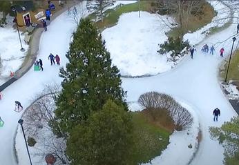 Aerial view of the skating rink located at Storybook Gardens in London, Ontario